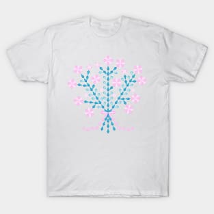 Winter pink flower bouquet with long pink ribbon, version three T-Shirt